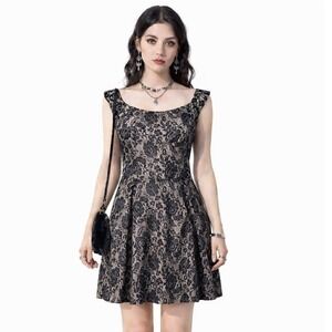 Coco Avante Y2K Black Lace Mini Dress Size Medium Whimsigoth Fairy Goth USA Made